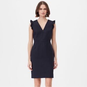 Tailored Rebecca Taylor Navy Structured V-neck Suit Dress Size: 4